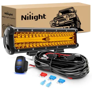 12Inch Amber 300W Triple Row Led Light Bar with 16AWG 5Pin Rocker Switch Wiring Harness Kit 1 Lead