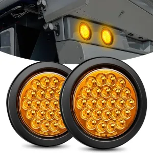 4 Inch Amber Round 24Leds Tail Light Flush Mount Grommets (Pair)