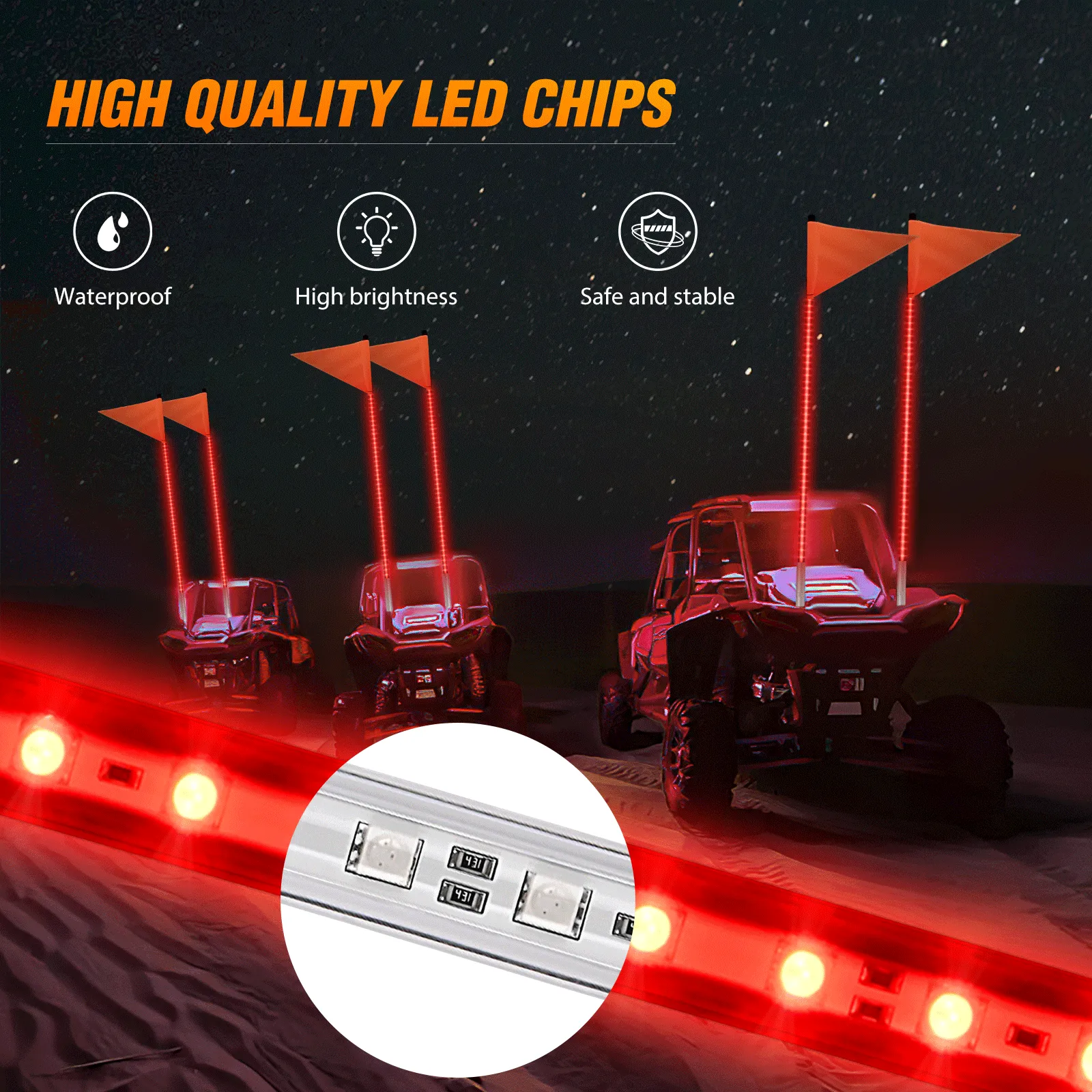 4FT LED Whip Light with Aluminum Base Red Color