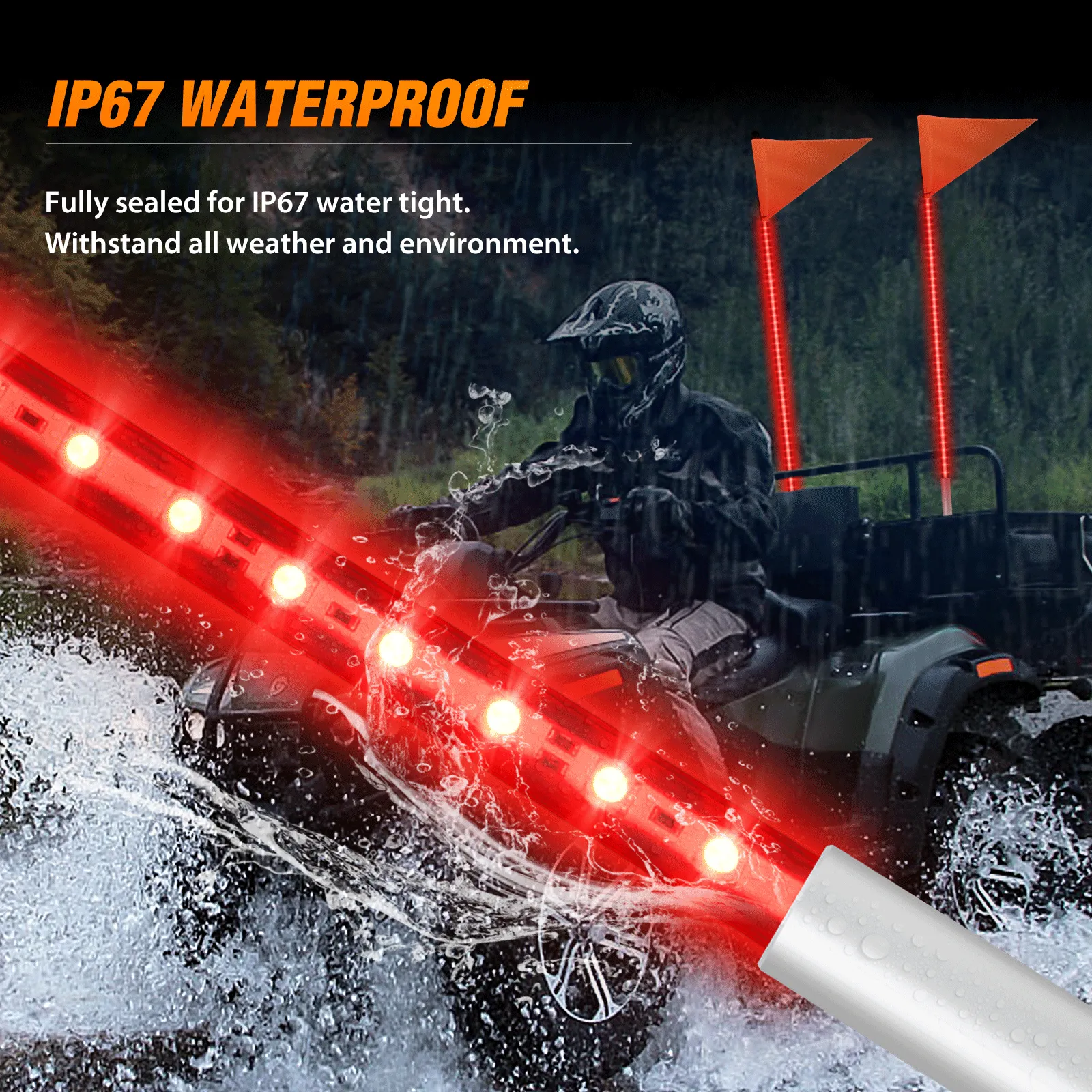 4FT LED Whip Light with Aluminum Base Red Color