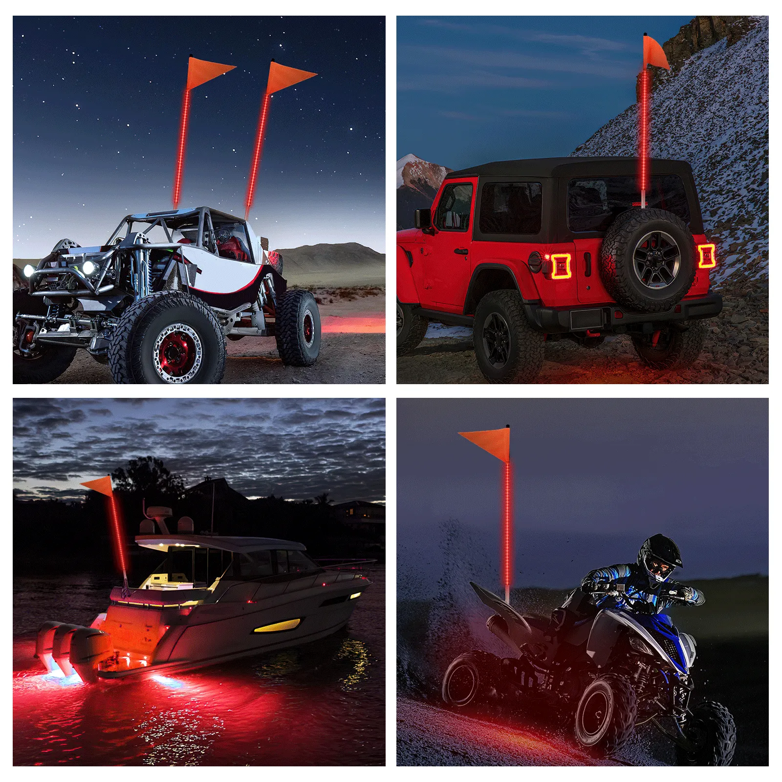 4FT LED Whip Light with Aluminum Base Red Color