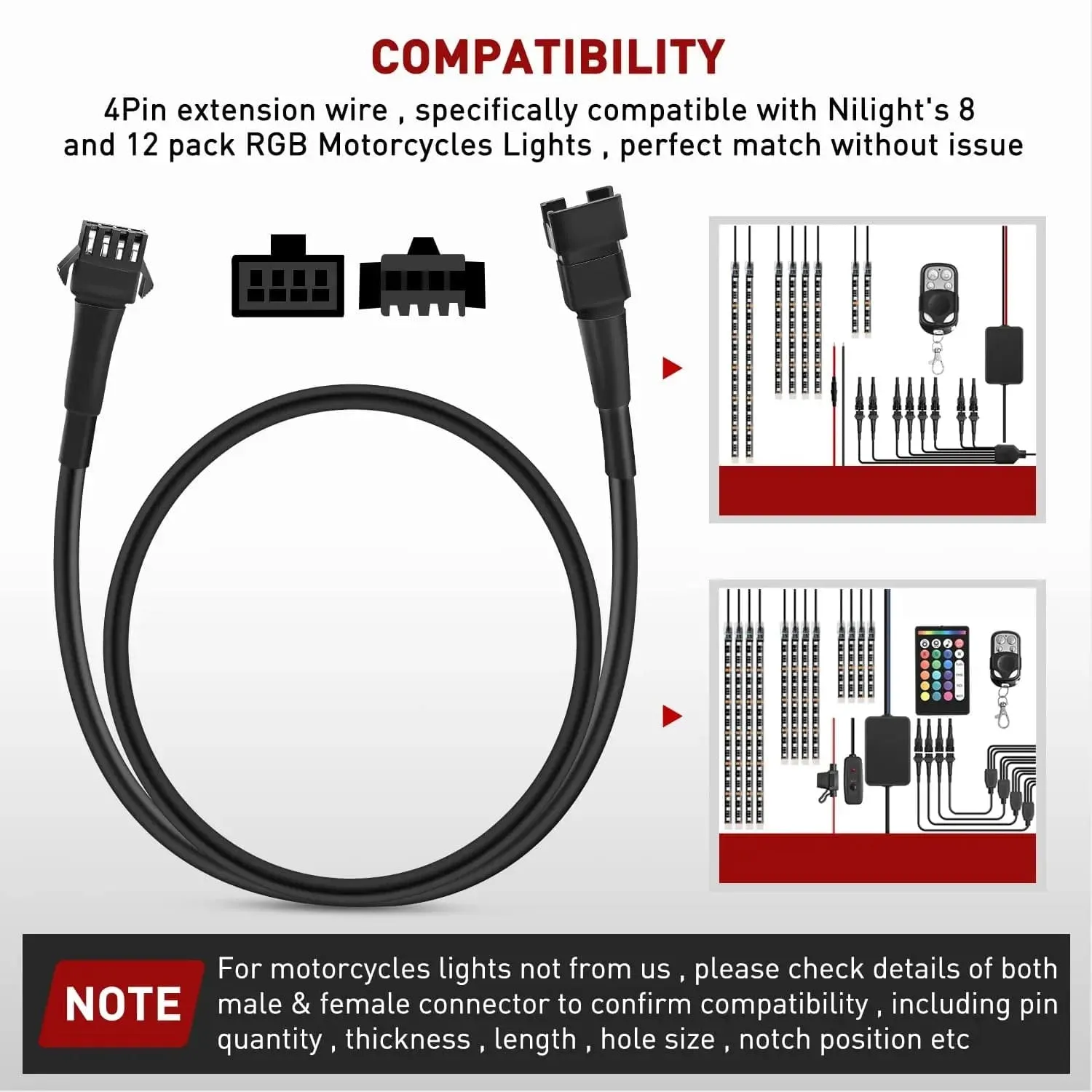4Pcs 2FT Extension Cords | 3Pcs 2 Way Y Splitter 4PIN Extension Cord Kit