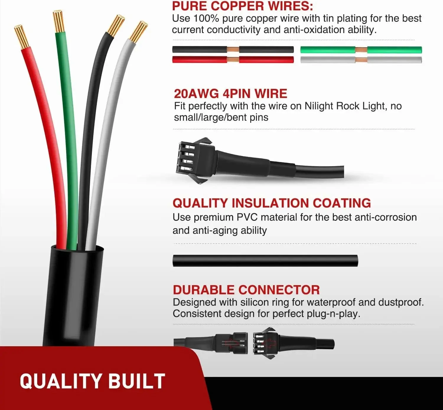 4Pcs 2FT Extension Cords | 3Pcs 2 Way Y Splitter 4PIN Extension Cord Kit