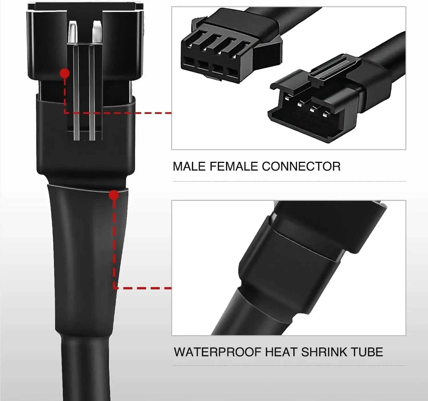 4Pcs 2FT Extension Cords | 3Pcs 2 Way Y Splitter 4PIN Extension Cord Kit