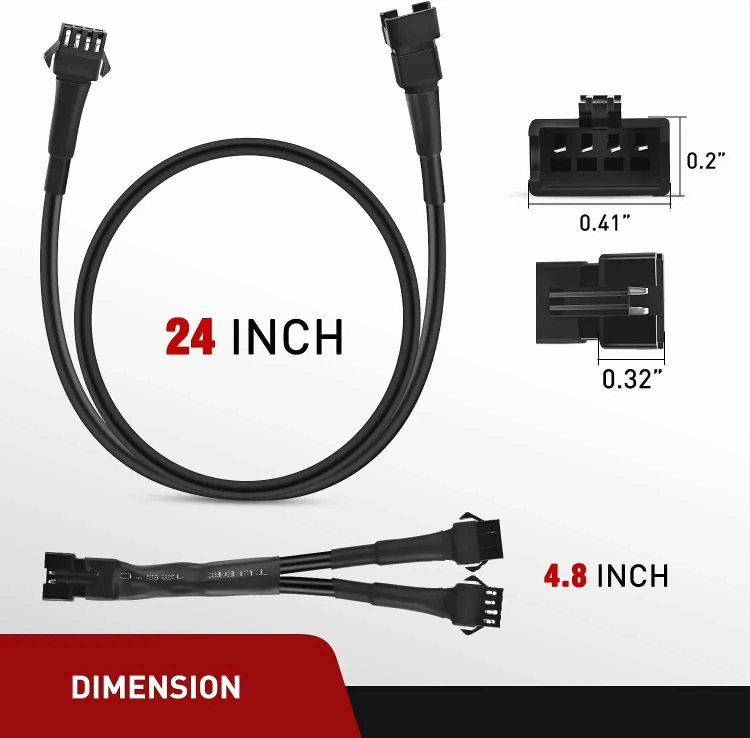4Pcs 2FT Extension Cords | 3Pcs 2 Way Y Splitter 4PIN Extension Cord Kit