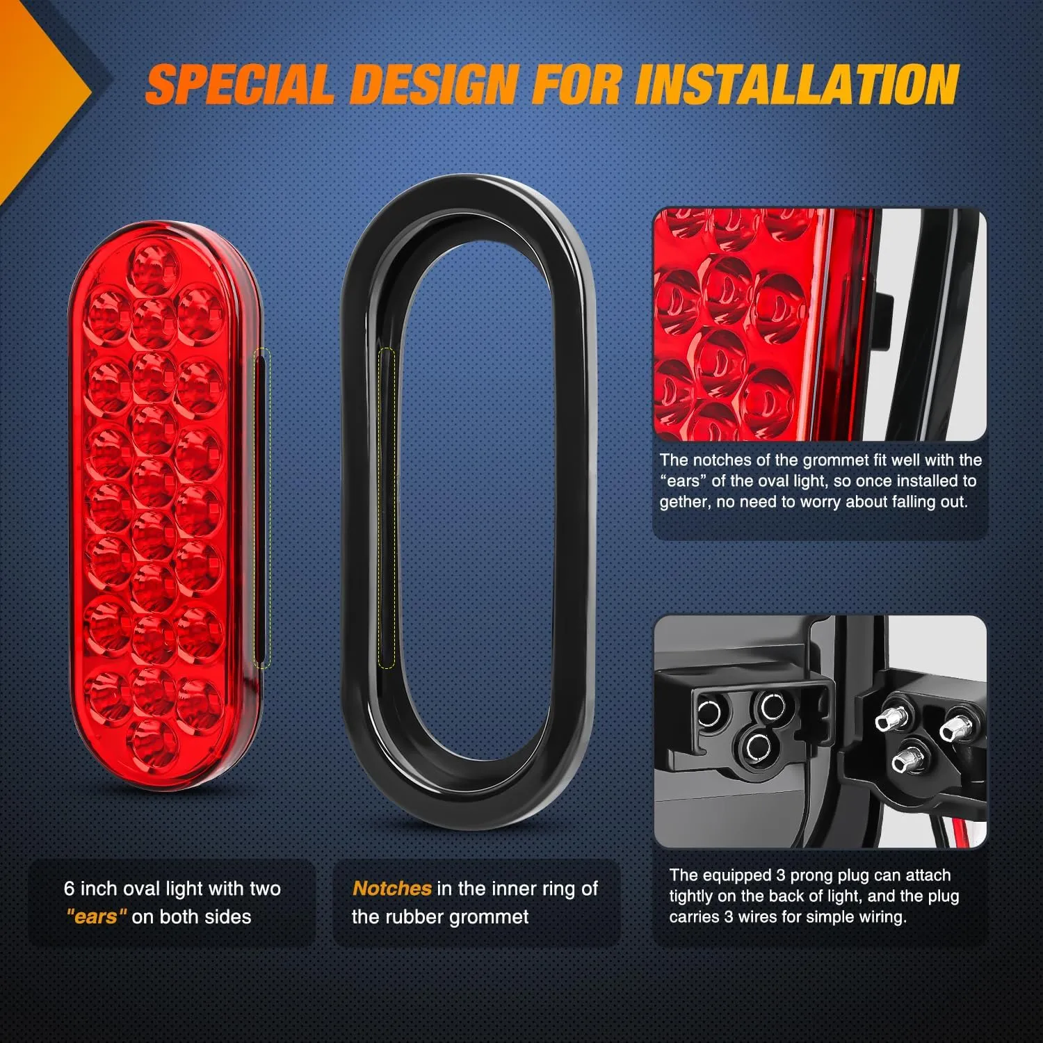 6 Inch Oval Red 24Leds Trailer Tail Lights 4Pcs