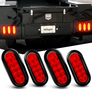 6 Inch Oval Red LED Trailer Tail Lights (2 Pairs)