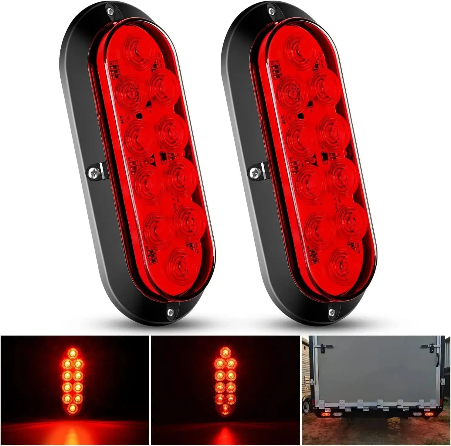 6 Inch Oval Red Upgrade LED Trailer Tail Lights (Pair)