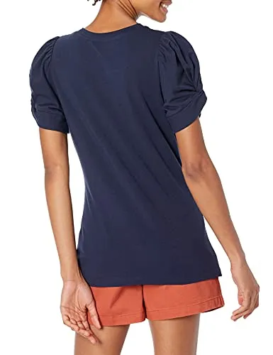 Amazon Essentials Women's Classic Fit Twist Sleeve Crew Neck T-Shirt, Navy, Medium