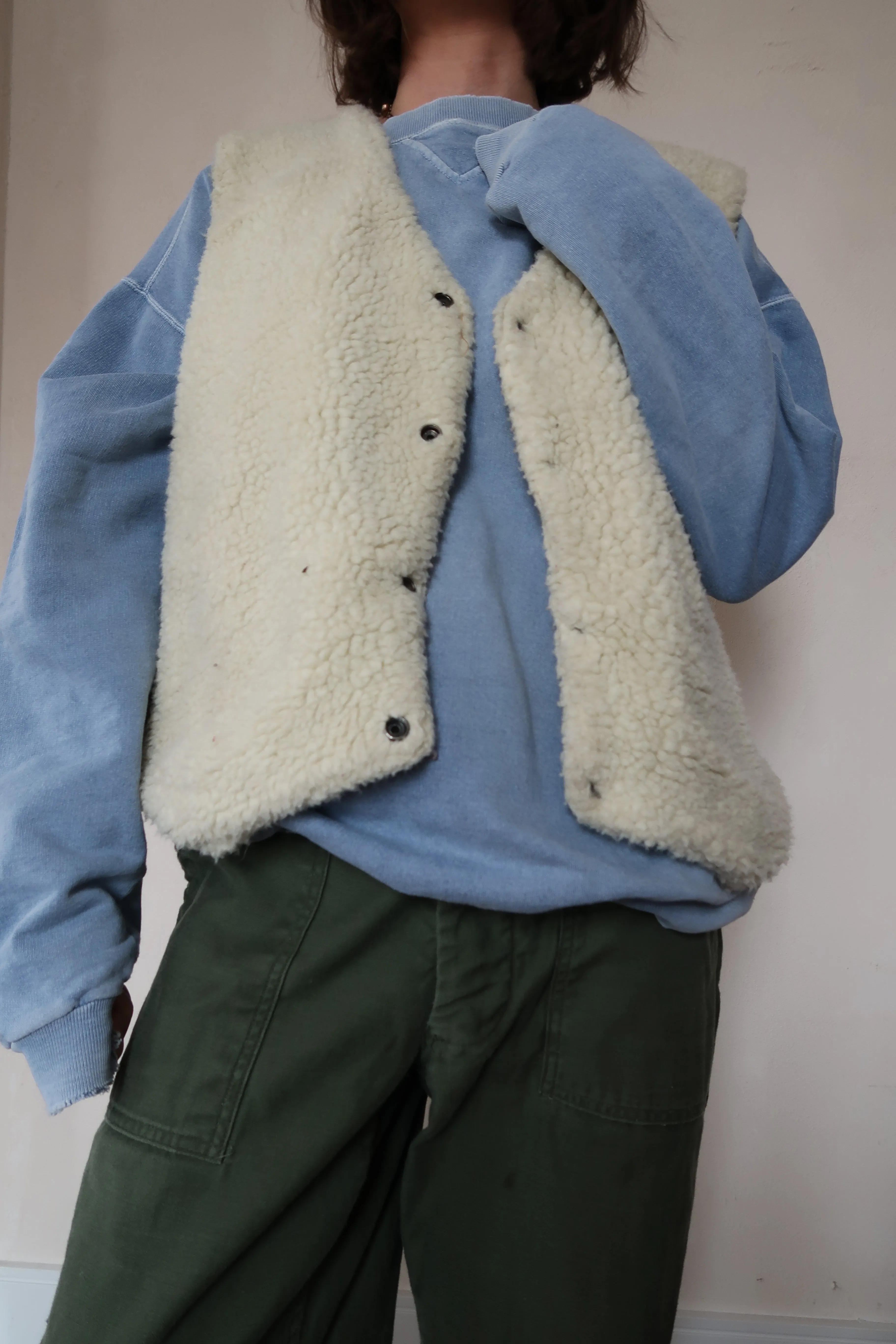 Beige Suede Faux Shearling Vest