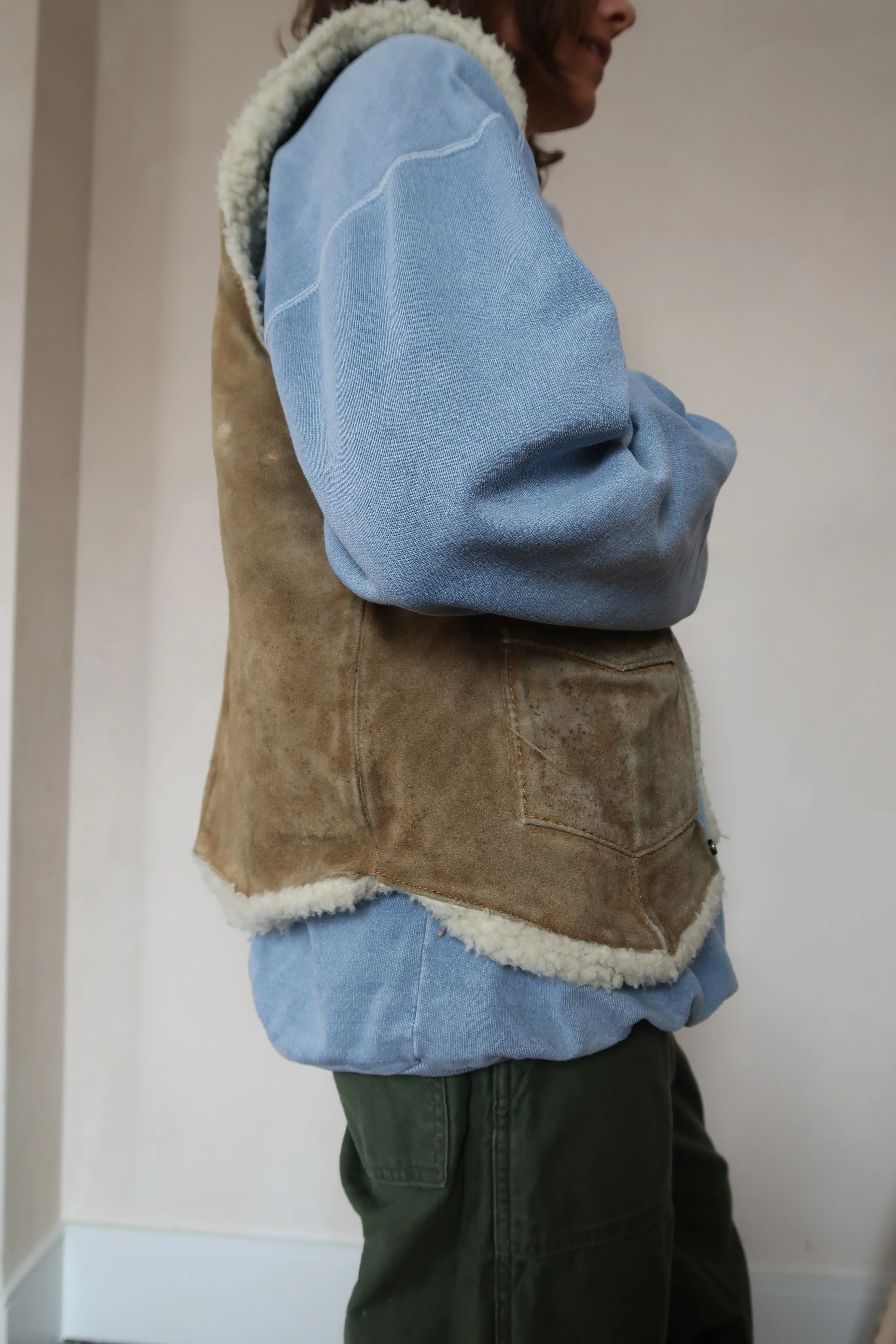 Beige Suede Faux Shearling Vest
