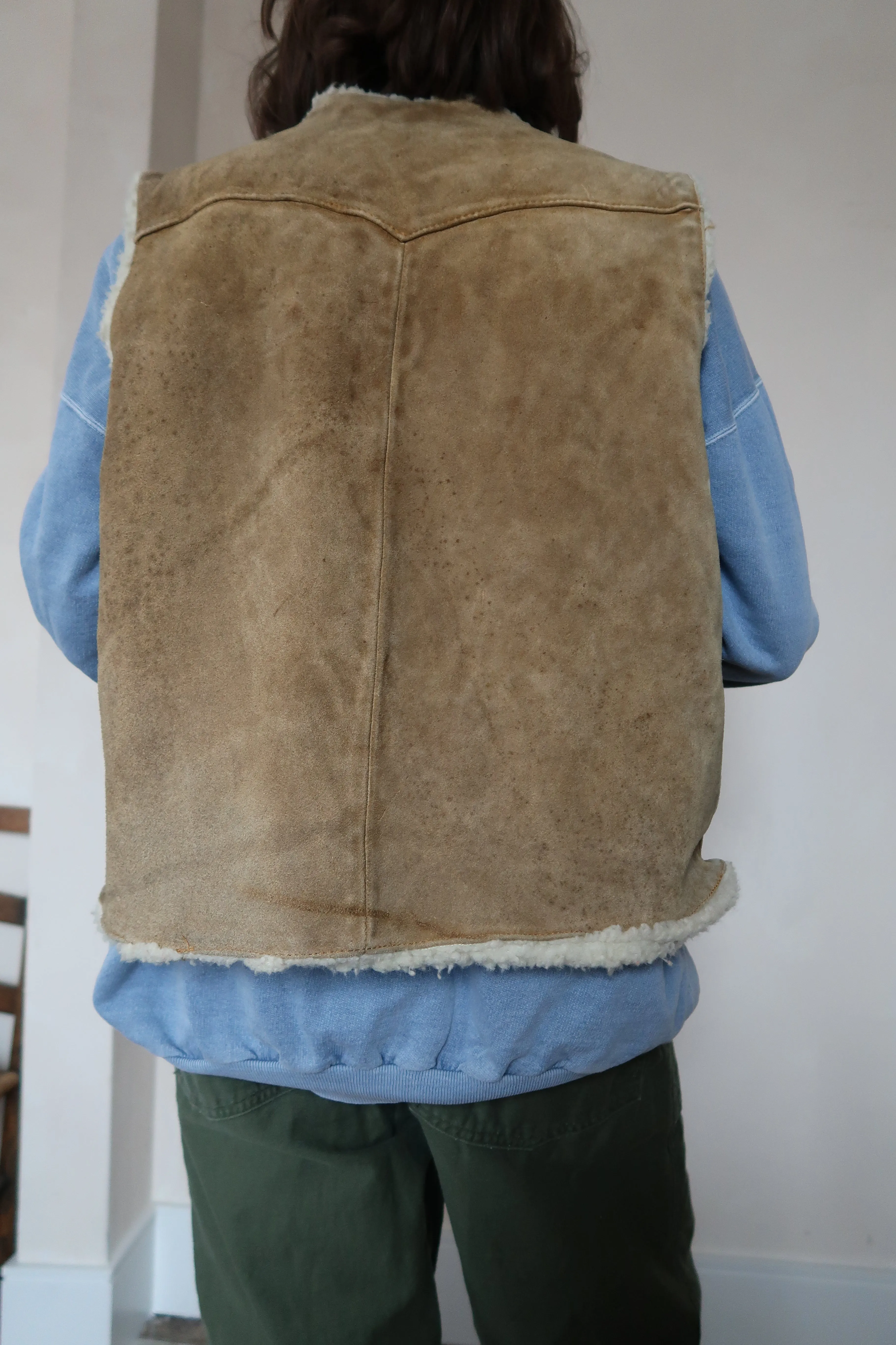 Beige Suede Faux Shearling Vest