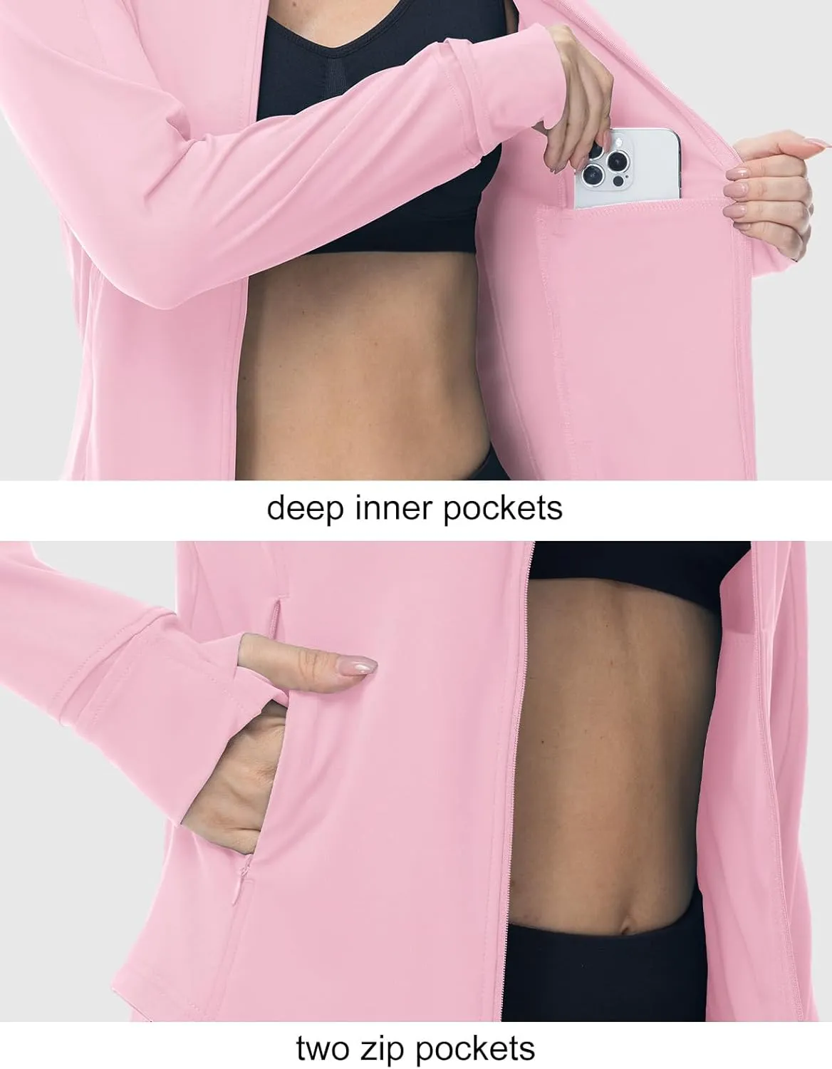 BGOWATU Women's Workout Jacket Lightweight Zip up Running Athletic Jackets with Thumb Holes