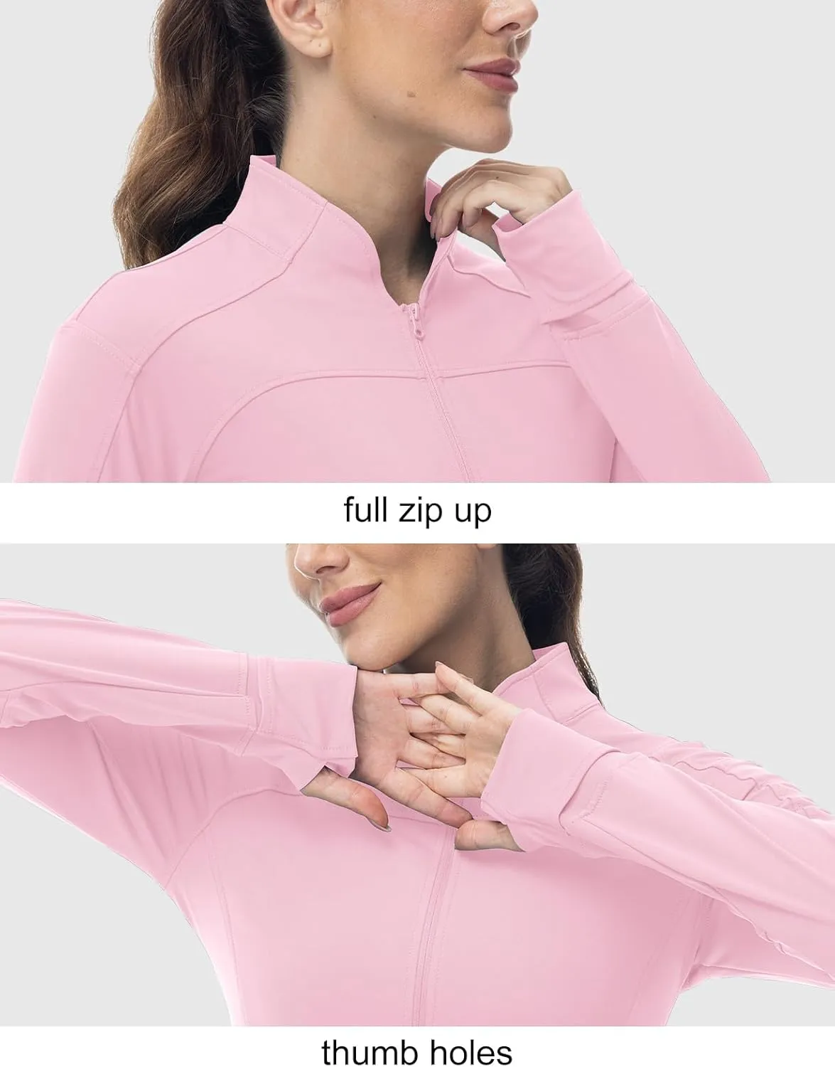 BGOWATU Women's Workout Jacket Lightweight Zip up Running Athletic Jackets with Thumb Holes