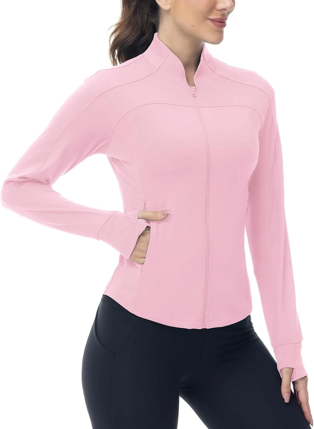 BGOWATU Women's Workout Jacket Lightweight Zip up Running Athletic Jackets with Thumb Holes