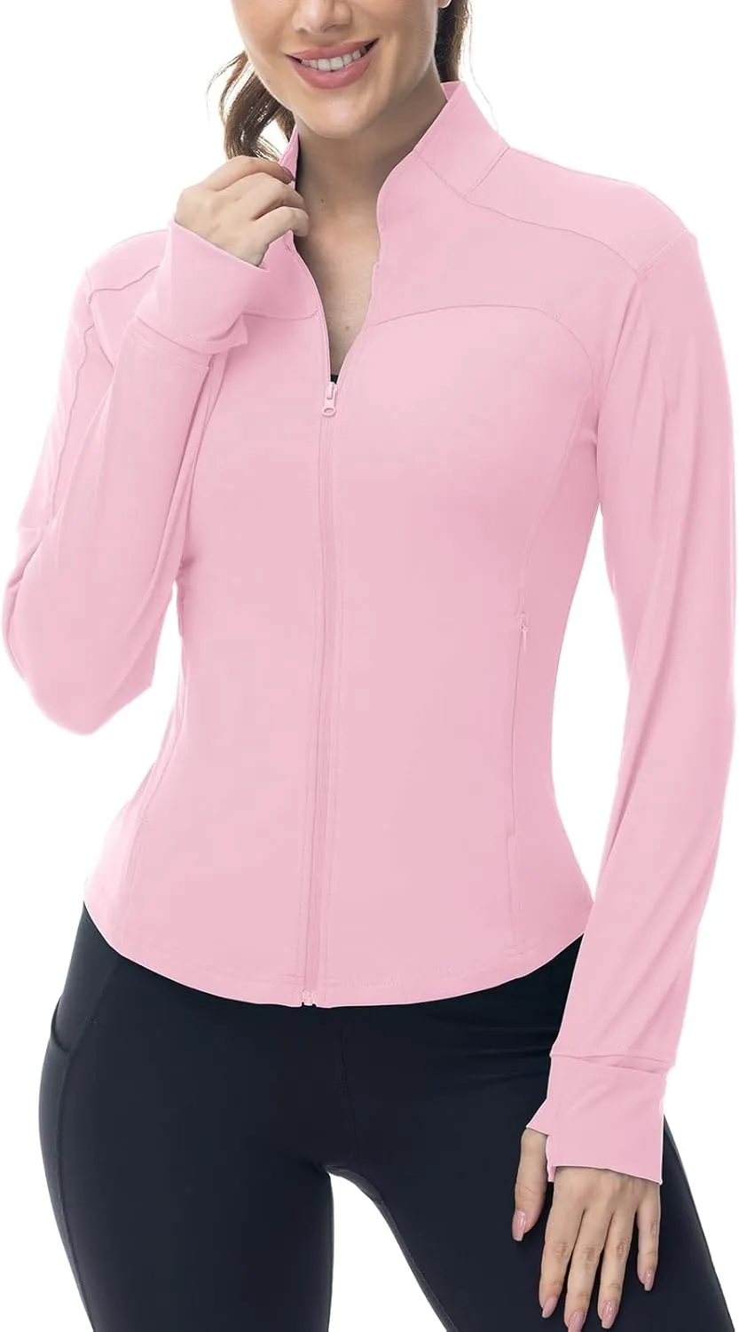 BGOWATU Women's Workout Jacket Lightweight Zip up Running Athletic Jackets with Thumb Holes