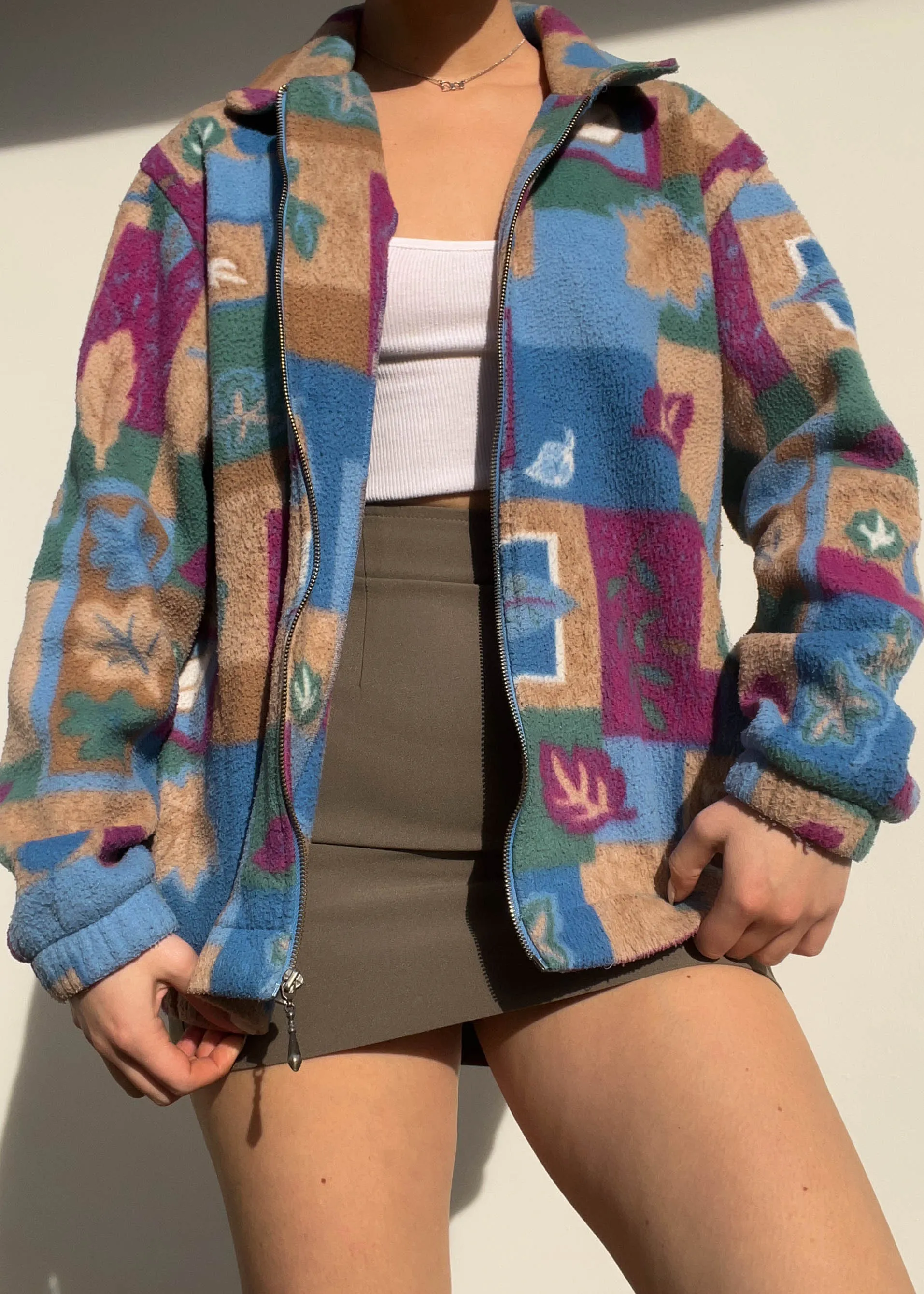 Colorful 80's Zip-Up Fleece (S-M)