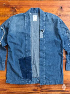 Haori Western Denim Shirt in Indigo Boro Repair