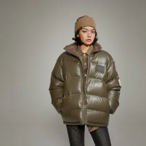 Leather Loose Fit Short Padded Jacket
