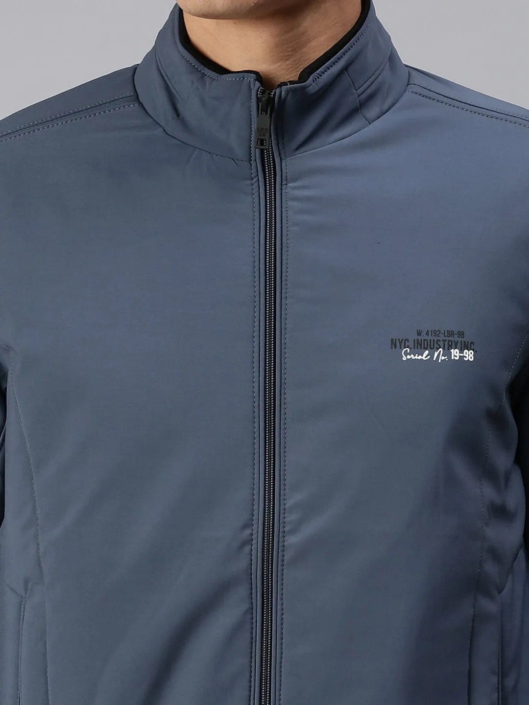Men Blue Typography Sporty Bomber Jacket