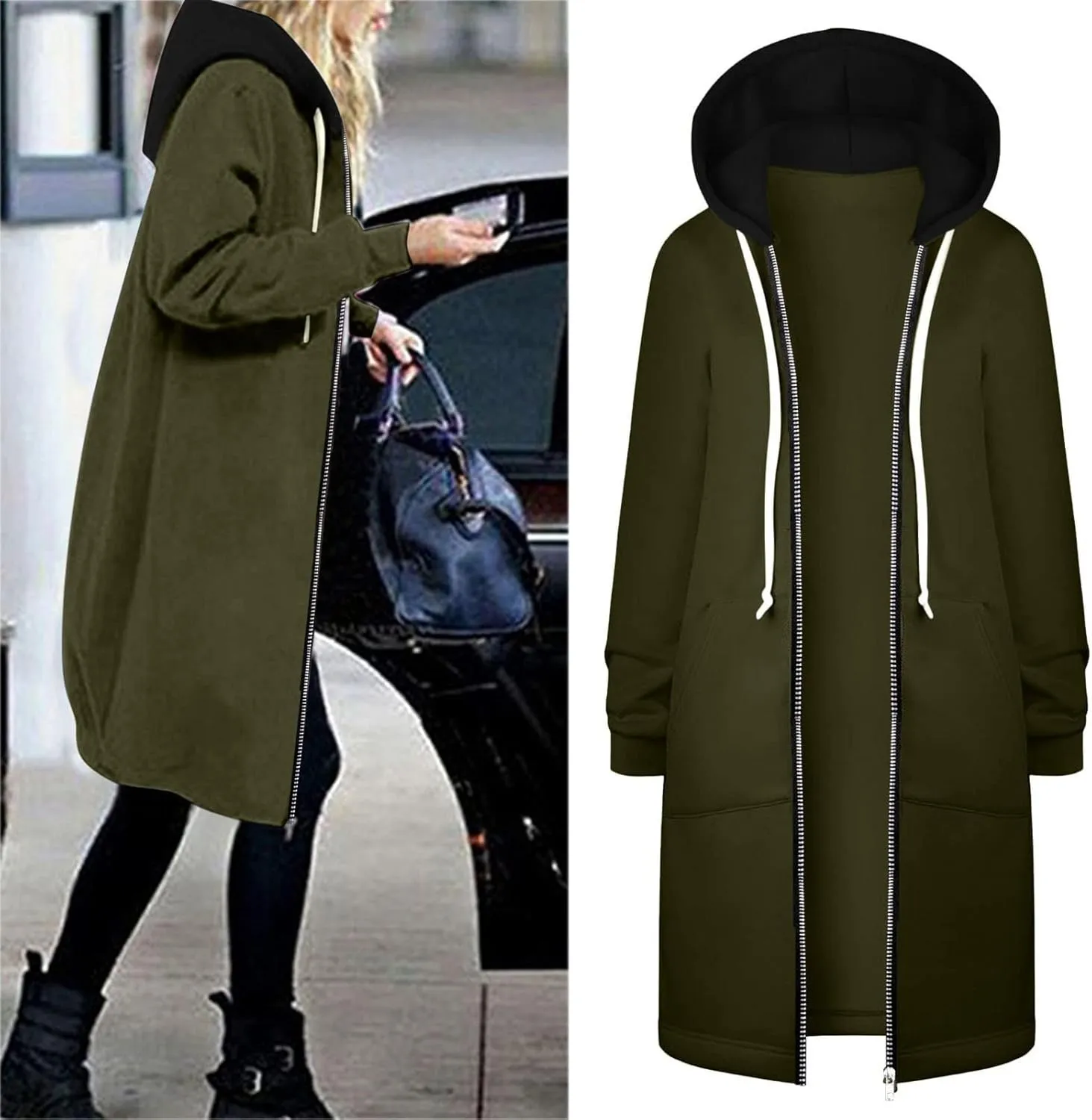 Oversized Hoodies for Women Zip Up Knee Length Tunic Sweatshirts Fall Casual Long Sleeve Hooded Jackets with Pockets