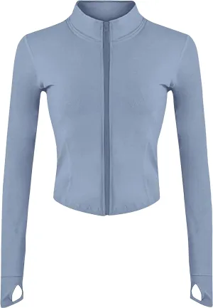 Tanming Women's Full Zip Seamless Workout Jacket Running Yoga Slim Fit Track Jacket