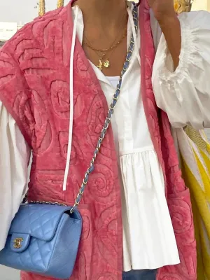 Vida Velvet Blanket Vest - Pink