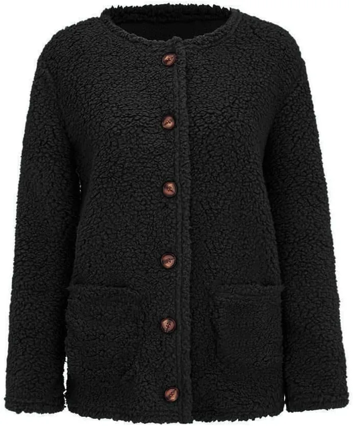 Winter Coats for Women 2023 Fuzzy Fleece Sherpa Jacket Warm Outerwear Button Down Long Sleeve Cardigan Plush Sweater