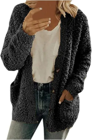Winter Coats for Women 2023 Fuzzy Fleece Sherpa Jacket Warm Outerwear Button Down Long Sleeve Cardigan Plush Sweater