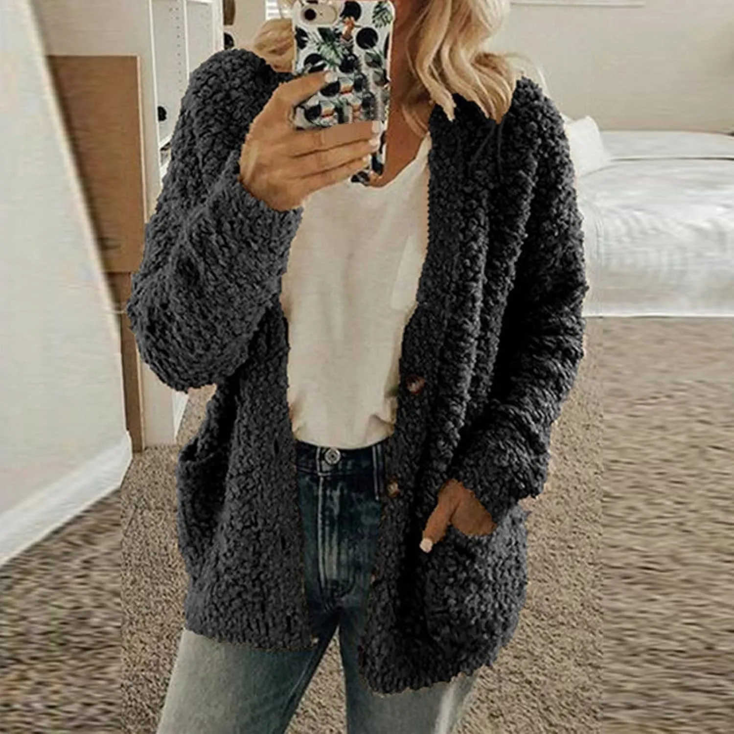 Winter Coats for Women 2023 Fuzzy Fleece Sherpa Jacket Warm Outerwear Button Down Long Sleeve Cardigan Plush Sweater