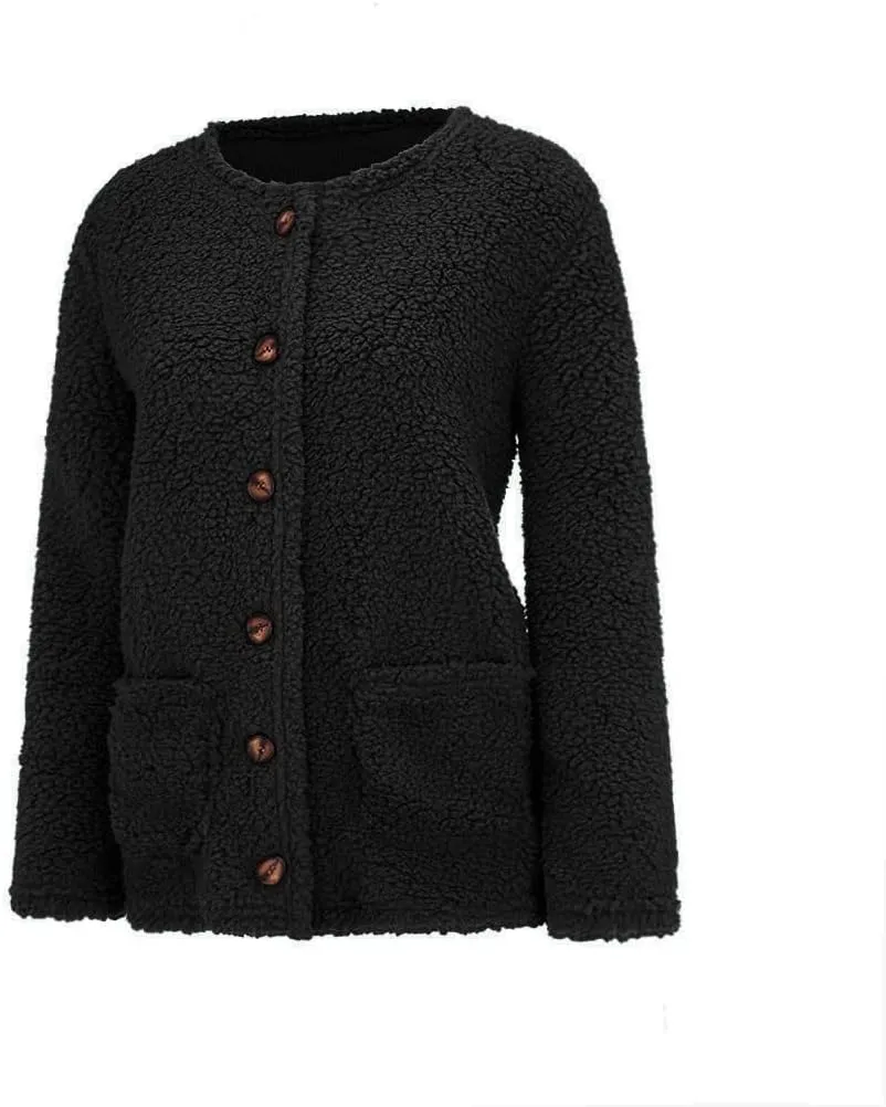 Winter Coats for Women 2023 Fuzzy Fleece Sherpa Jacket Warm Outerwear Button Down Long Sleeve Cardigan Plush Sweater