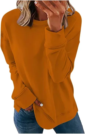 Womens Long Sleeves Sweatshirt Fitted Blouse Solid Color Round Neck Tops Pullover Casual Loose Fashion Hoodies
