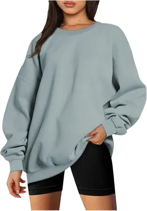 Womens Loose Fashion Blouse Long Sleeves Round Neck Solid Color Sweatshirt Fitted Tops Pullover Casual Hoodies