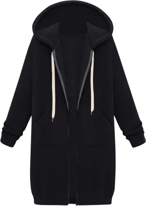 Women's Zip Up Long Hoodies Jacket Long Sleeve Drawstring Hooded Sweatshirt Coat 2024 Fall Winter Pocket Outerwear