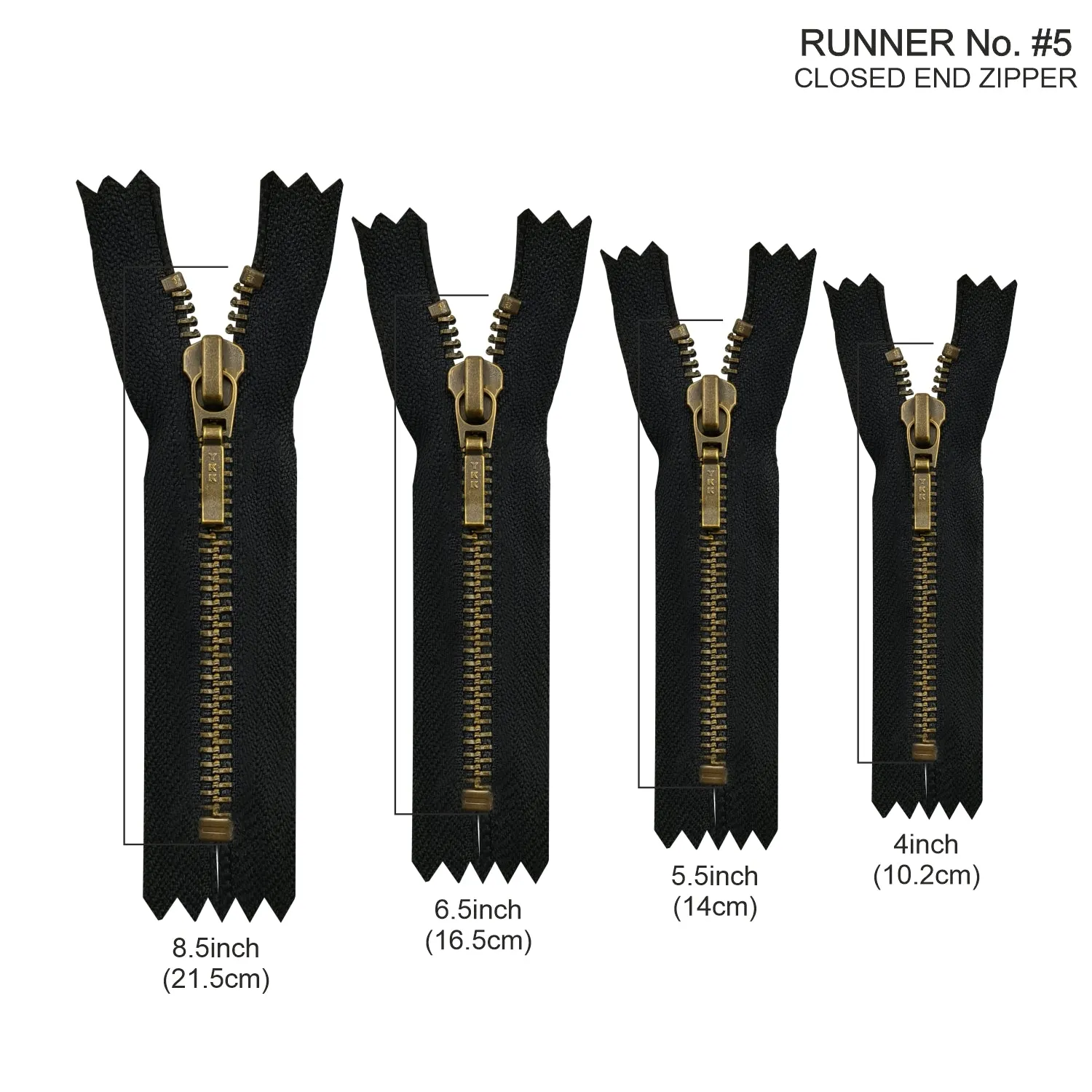 YKK- #5 Quality Designer Antique Brass with Black/White YKK Metal Zipper for Jackets